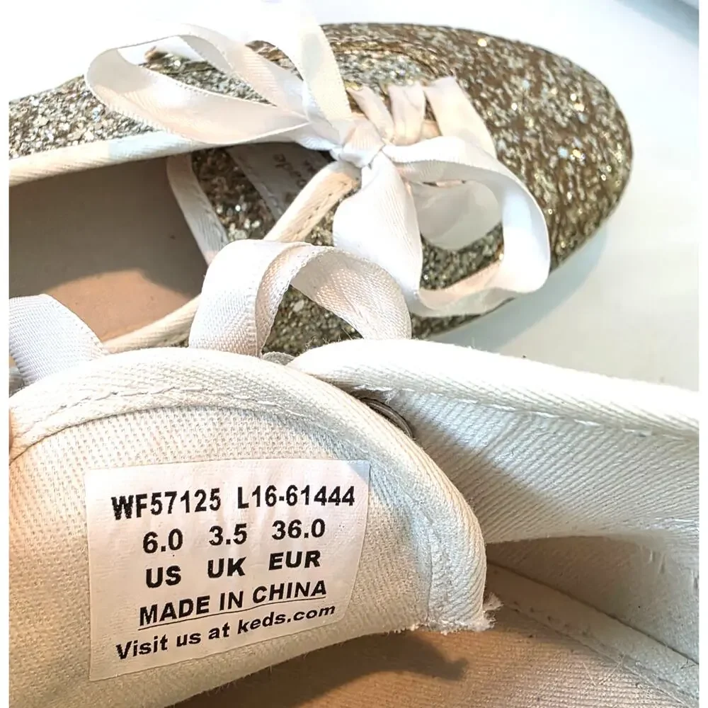 Keds X Kate Spade New York Champion Gold Glitter Sneakers Size 6